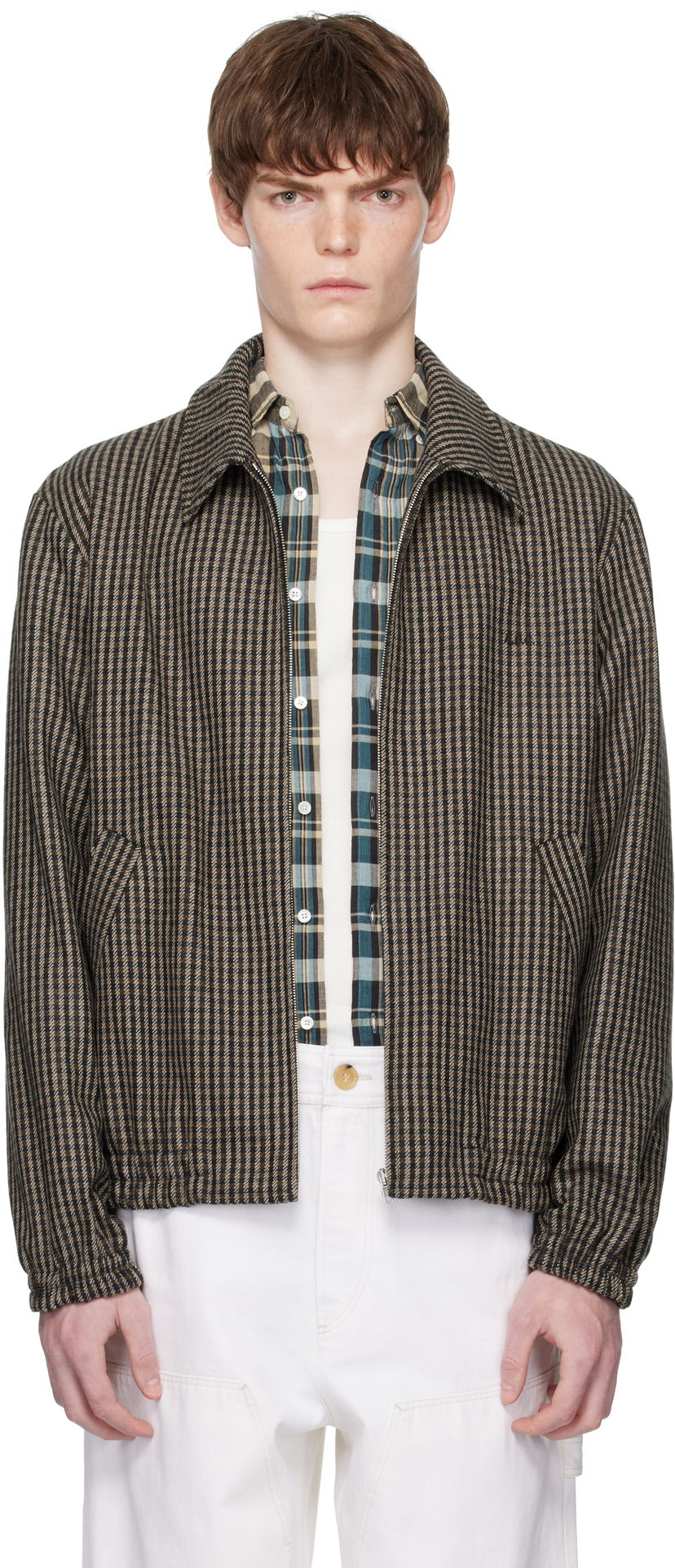 Jakke A.P.C. A.P.C. Gilbert Houndstooth Zip Jacket Brun | WOASP-M32018