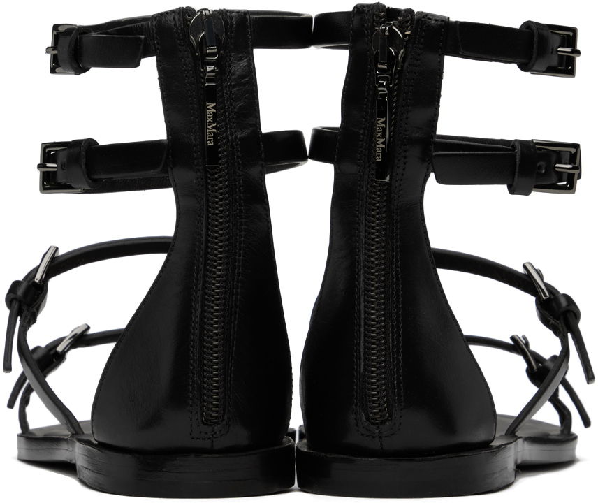 Sneakers og sko Max Mara Evegflat Designer Double Strap Leather Sandals Sort | 2414521032600, 1