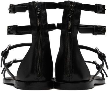 Sneakers og sko Max Mara Evegflat Designer Double Strap Leather Sandals Sort | 2414521032600, 1