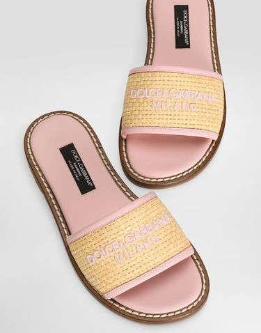 Tilbehør Dolce & Gabbana Dolce & Gabbana Flat Straw Sliders With Logo Lyserød | D11306AU0958L851, 3
