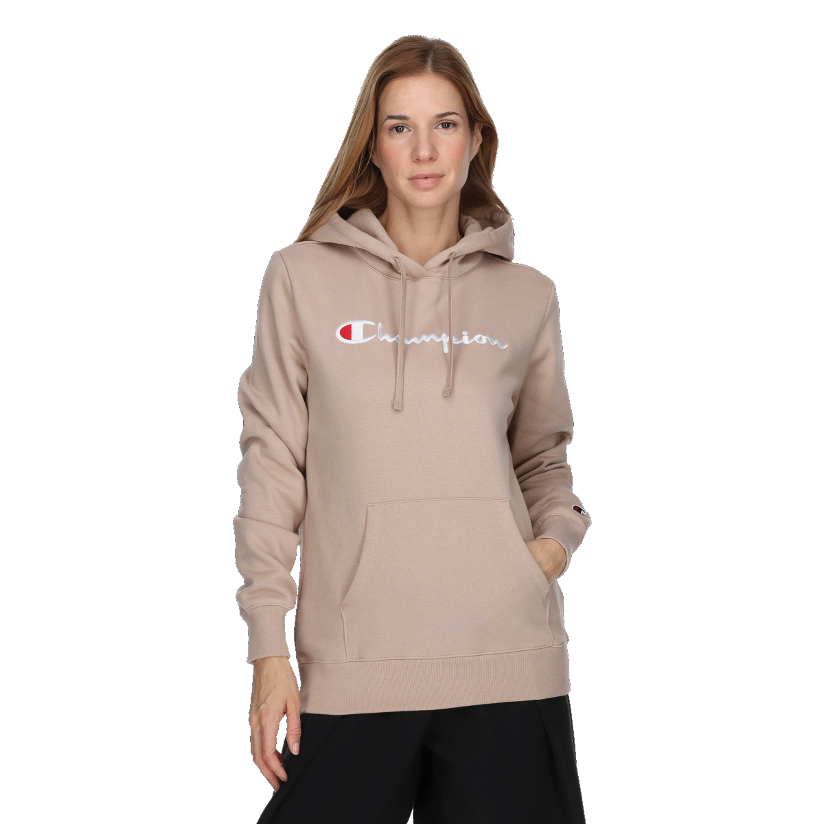 Sweatshirt Champion Pullover Hoodie with Drawstrings and Kangaroo Pocket Beige | 117529-MS079, 0