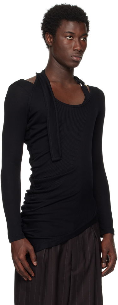 T-shirt Jean Paul Gaultier Jean Paul Gaultier Ribbed Twisted Double Layer Piercing T-Shirt Sort | 25/03-W-TO287-J000-00, 1