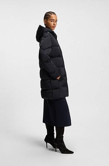Puffer jakke BOSS Water-repellent Hooded Quilted Puffer Jacket with Piping Sort | 50546834, 1