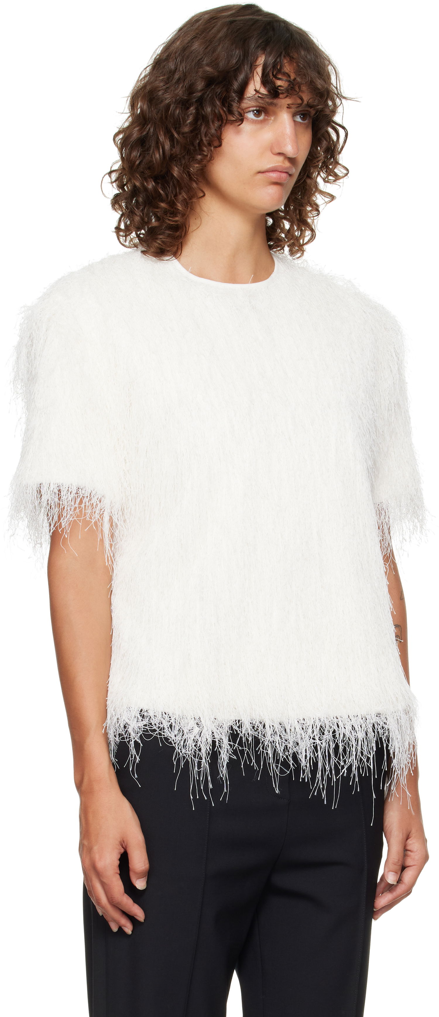 T-shirt Loulou de Saison Loulou de Saison Zaro Fringed T-Shirt Hvid | ZARO, 1