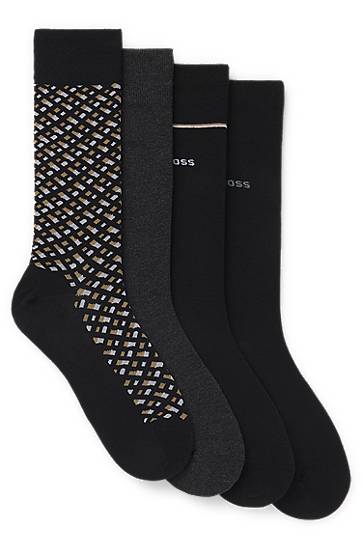 Sokker BOSS Gift-boxed four-pack of regular-length socks featuring one patterned pair and three solid pairs Flerfarvet | 50524322, 0
