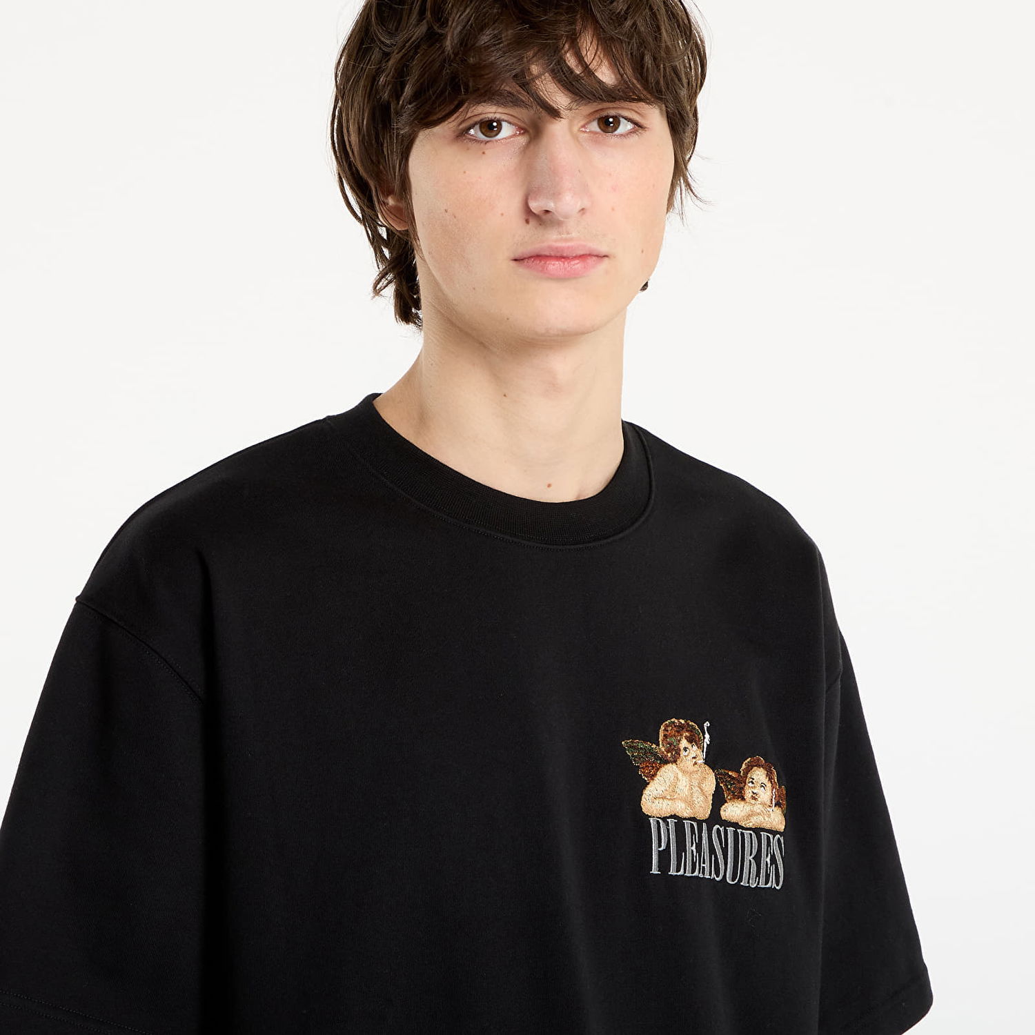 T-shirt Pleasures Dynamic Short Sleeve Crewneck T-Shirt with Cherub Graphic Sort | P25F046-BLACK, 1