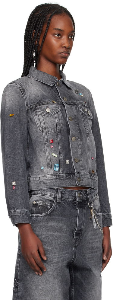 Jakke Marc Jacobs Marc Jacobs Fray Charm Shrunken Trucker Denim Jacket with Rhinestones Grå | 2S5RJC015D02, 1