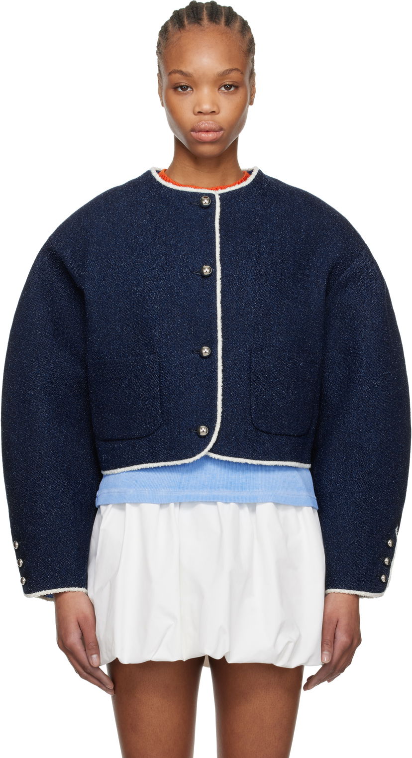 Sweater MSGM MSGM Patch Pocket Cropped Denim Jacket Mørkeblå | 3841MDG03 257112