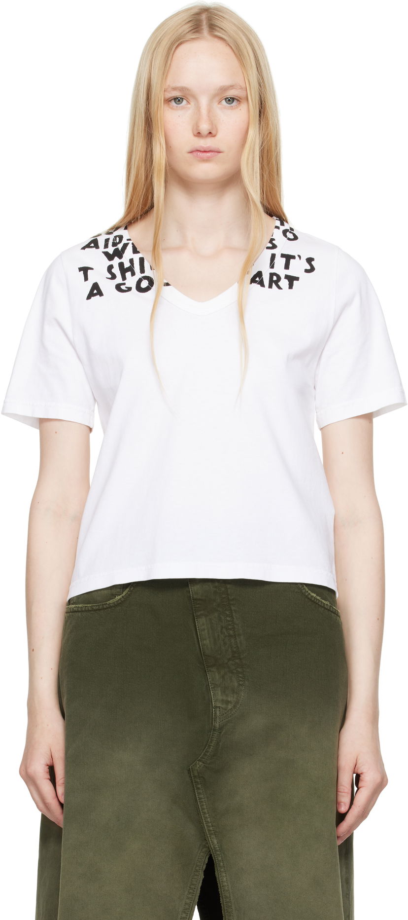 T-shirt Maison Margiela MM6 Maison Margiela V-Neck SIDA Print T-Shirt Hvid | S62GD0203 M20108