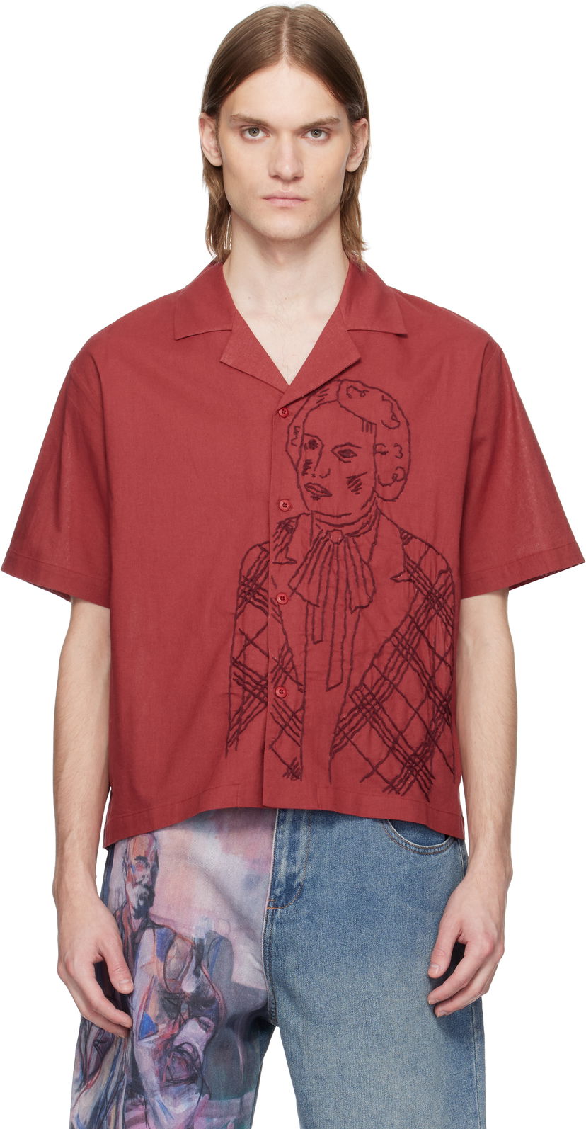 Skjorte KidSuper KidSuper Hand Stitched Shirt Rød | SS25-SST-05
