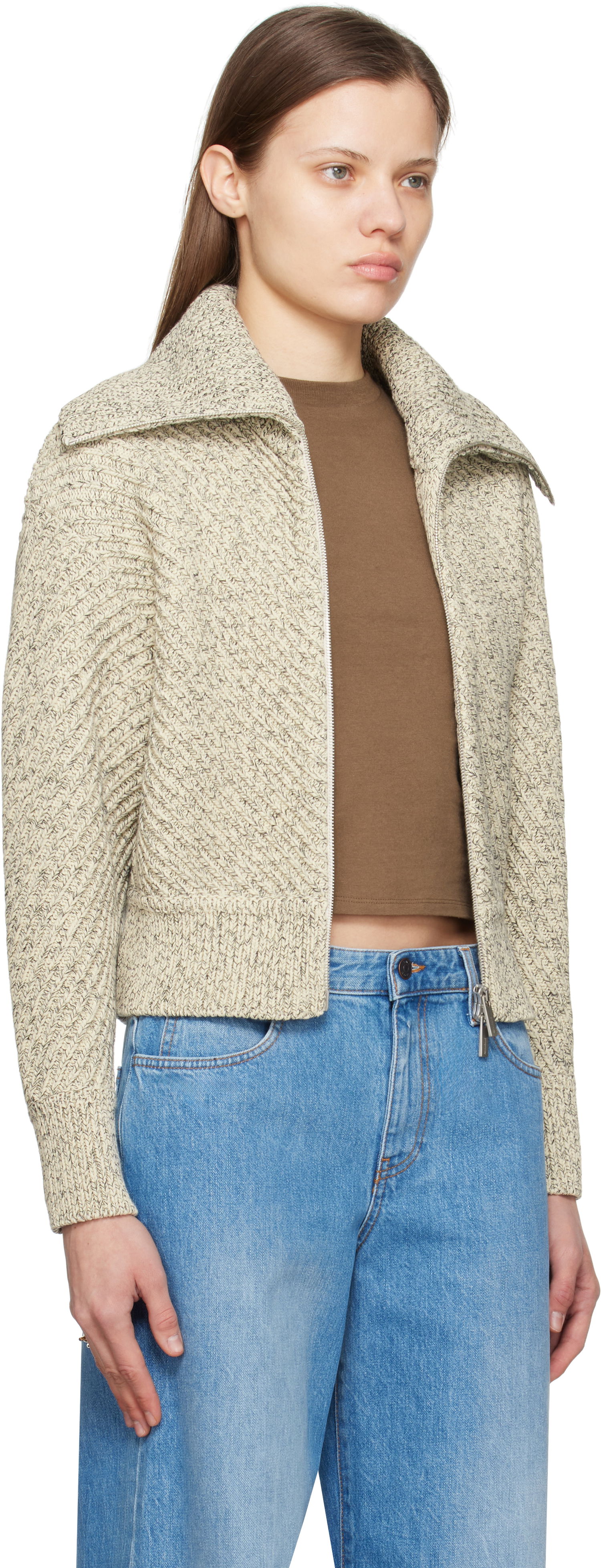 Sweater FERRAGAMO Ferragamo Cotton Diagonal Rib Knit Sweater Beige | 780976, 1