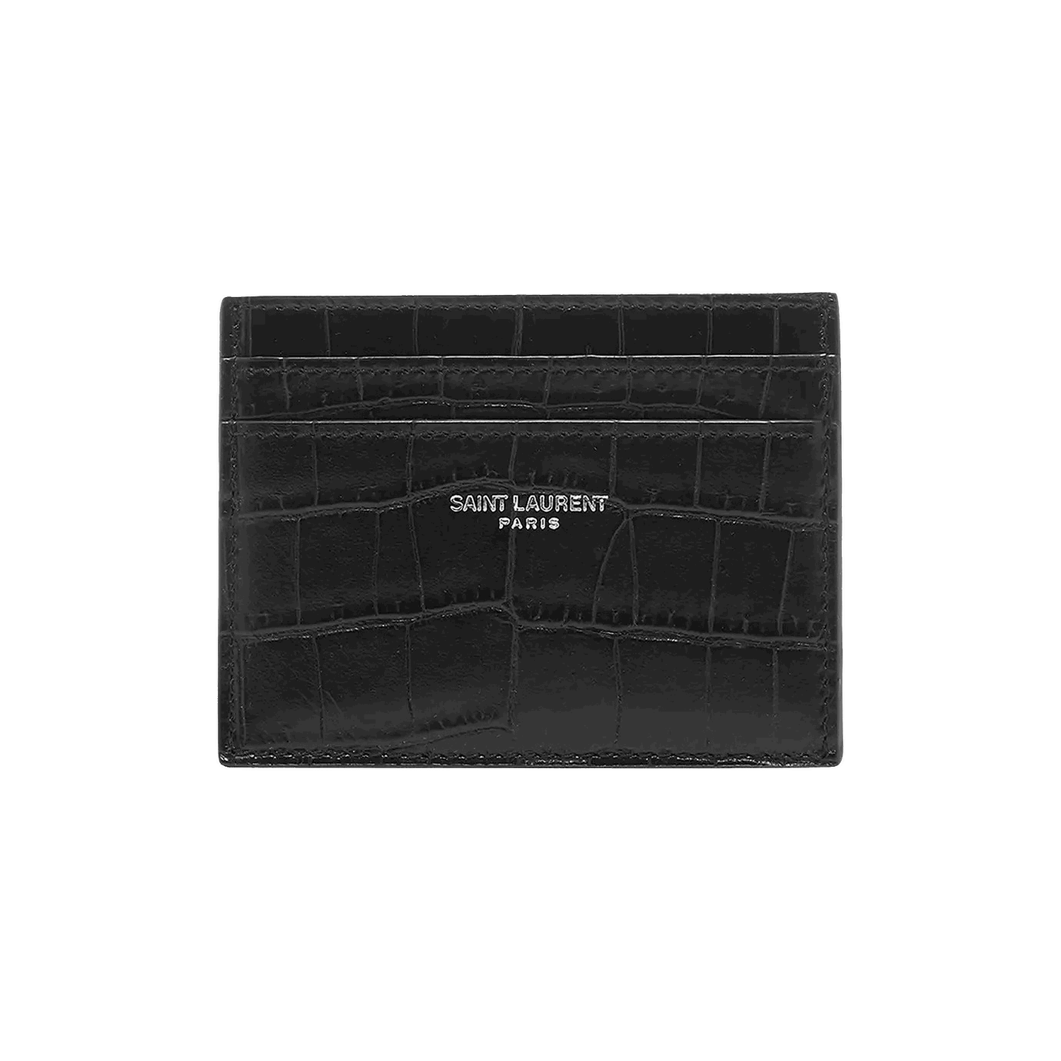 Tegnebog Saint Laurent Embossed Leather Credit Card Case Sort | 375946 DZE0E 1000, 0