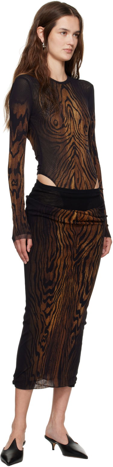 Nederdel Jean Paul Gaultier Jean Paul Gaultier 'The Long Draped Wood' Midi Skirt Brun | 25/03-W-SK011-M002P-0060, 3