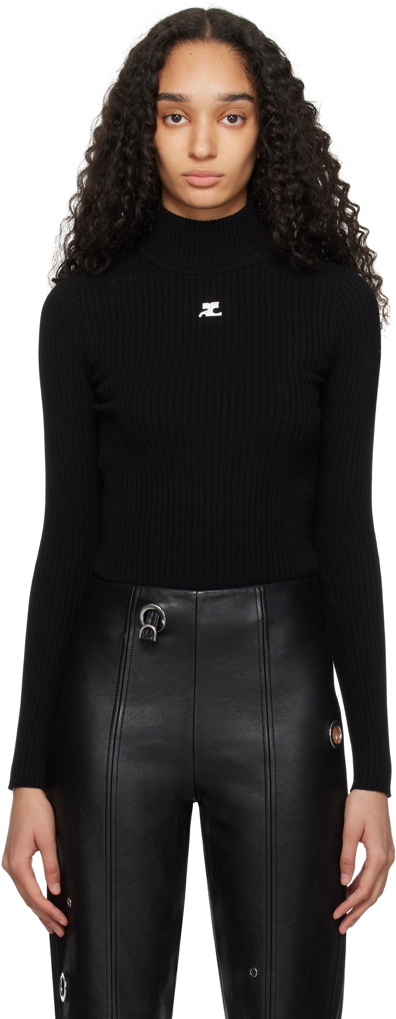 Sweater Courrèges Courrèges Reedition Rib Knit Mock Neck Sweater Sort | PERMPU022FI0001, 0
