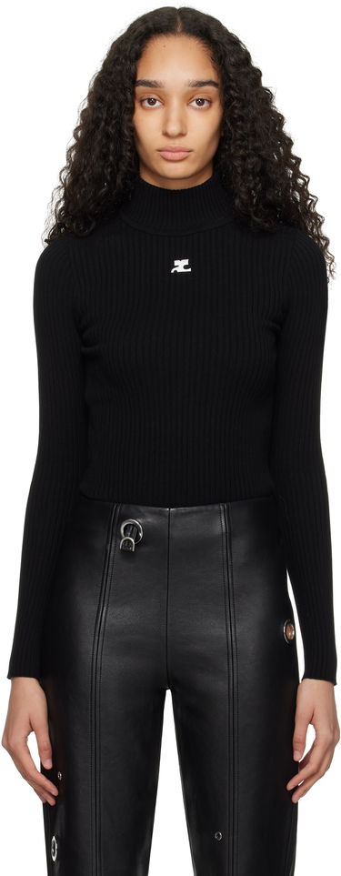 Sweater Courrèges Courrèges Reedition Rib Knit Mock Neck Sweater Sort | PERMPU022FI0001, 0