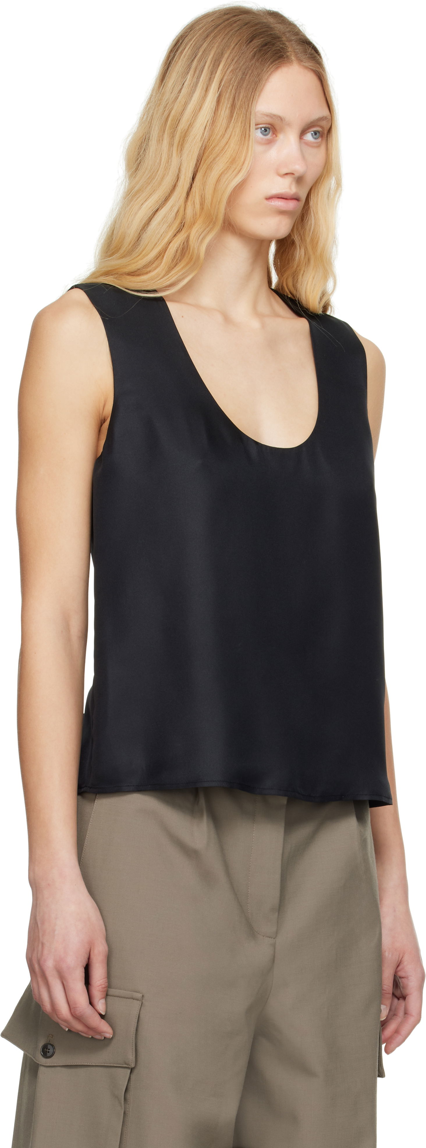 Tanktop Róhe Róhe Scoop-Neck Silk Tank Top Sort | 415-20-147, 1
