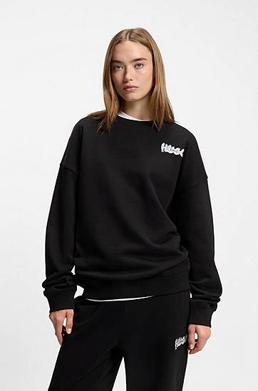 Sweatshirt BOSS Cotton-terry sweatshirt with logo prints Sort | 50549778, 1