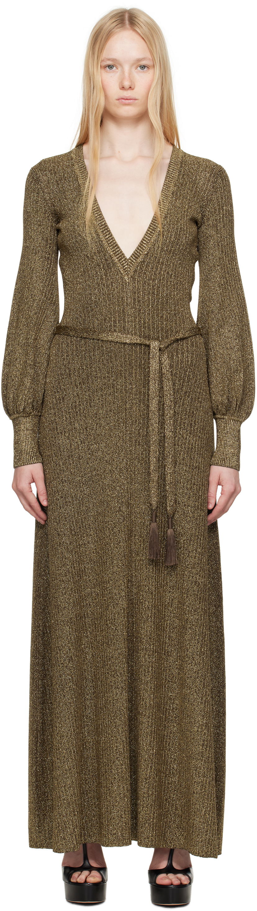 Kjole Tom Ford TOM FORD V-Neck Open Back Maxi Dress Metalisk | ACK642-YAX876