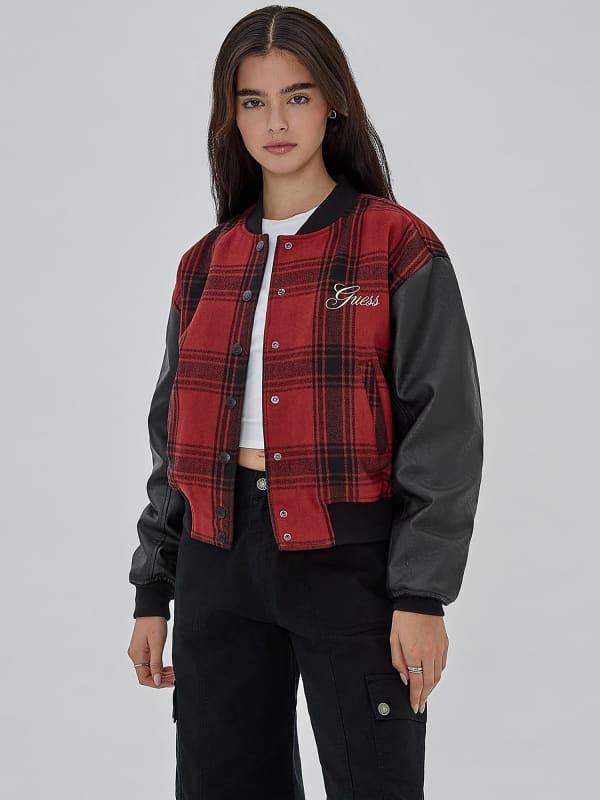Jakke GUESS Originals Plaid Bomber Jacket Bourgogne | W4RL27WEI00, 0