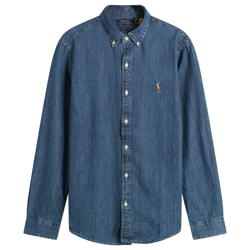 Skjorte Polo by Ralph Lauren Polo Button Down Denim Shirt Slim Fit Blå | 710548539-BLU