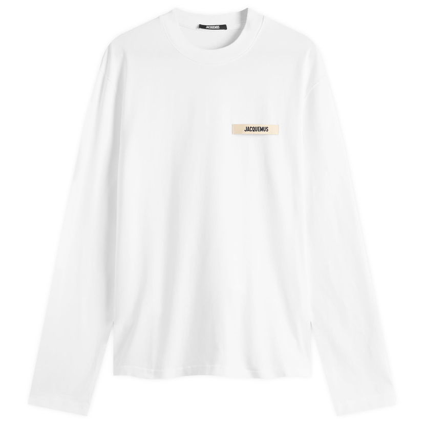 T-shirt Jacquemus Jacquemus Grosgrain Logo Long Sleeve T-Shirt, Size Large Hvid | 25HTSM00570AJ00226-100