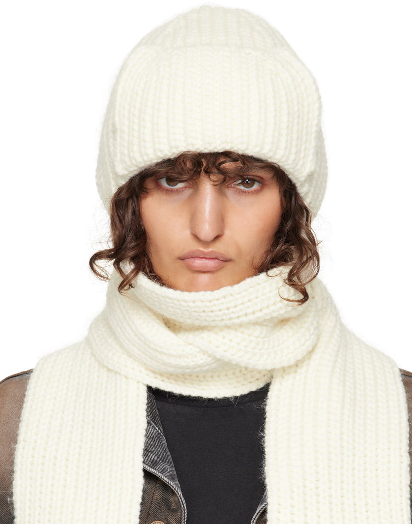 Tørklæde We11done We11done Chunky Knit Beanie and Scarf Set Hvid | WD-KH3-24-642-U-IV