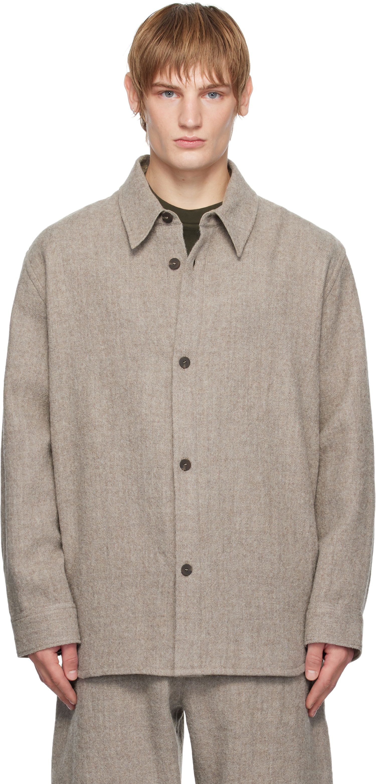Skjorte Studio Nicholson Studio Nicholson Deck Wool Shirt Beige | DECK SNM - 1296, 0