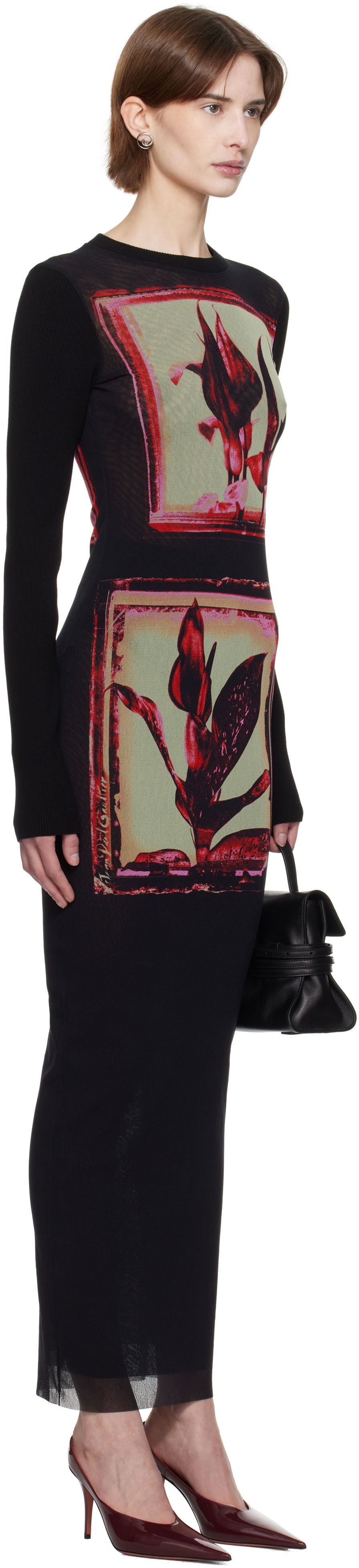 Kjole Jean Paul Gaultier Jean Paul Gaultier Flowers Cadres Maxi Dress Sort | 25/33-F-RO359-T579-002142, 1