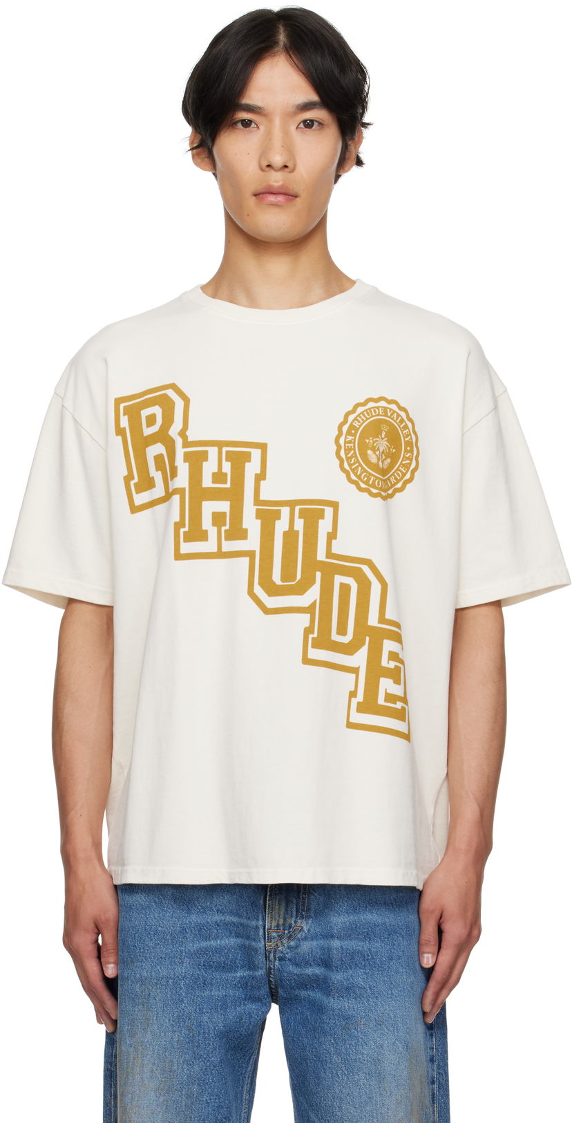 T-shirt Rhude Rhude Collegiate Crest T-Shirt Hvid | RHPF25TT23012