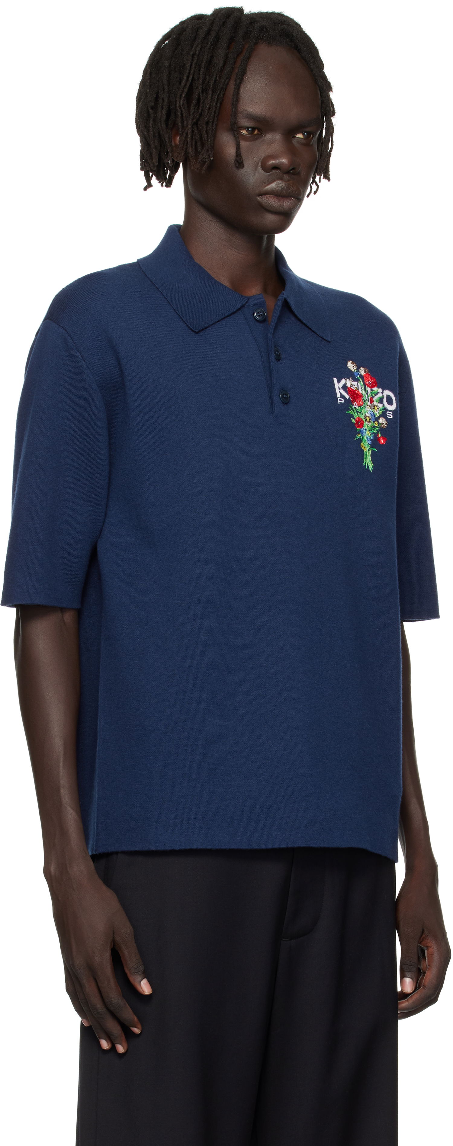 Polo skjorte KENZO Kenzo 'KENZO Archive Bouquet' Embroidered Polo Shirt Mørkeblå | FF65PO7633BG, 1