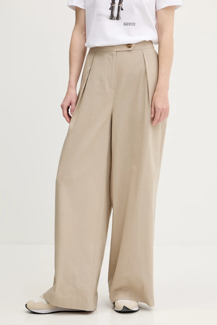Bukser Barbour Barbour Lucy High-Waisted Wide-Leg Linen-Blend Trousers Beige | LTR0384, 0