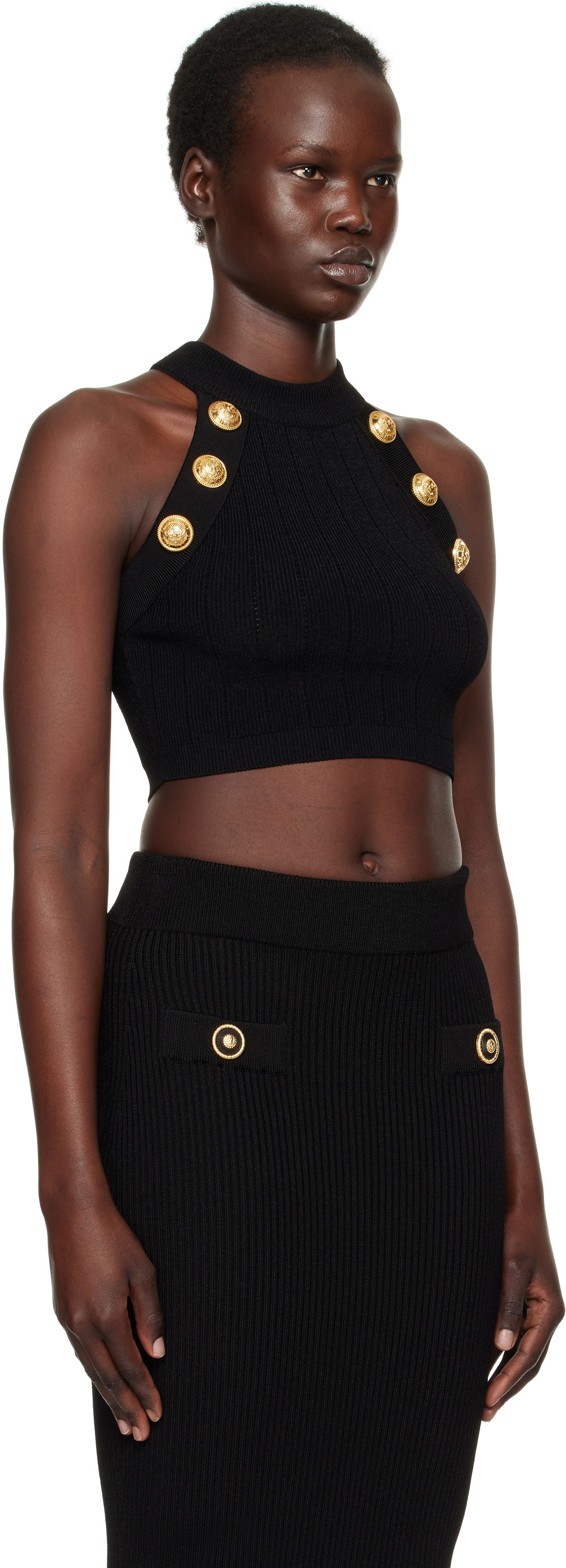 Nederdel Balmain Balmain Halterneck Knit Cropped Top Sort | EF1AB390KB07, 1