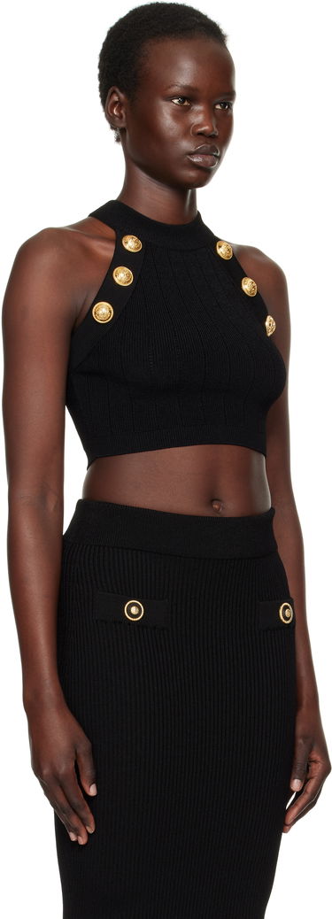 Nederdel Balmain Balmain Halterneck Knit Cropped Top Sort | EF1AB390KB07, 1