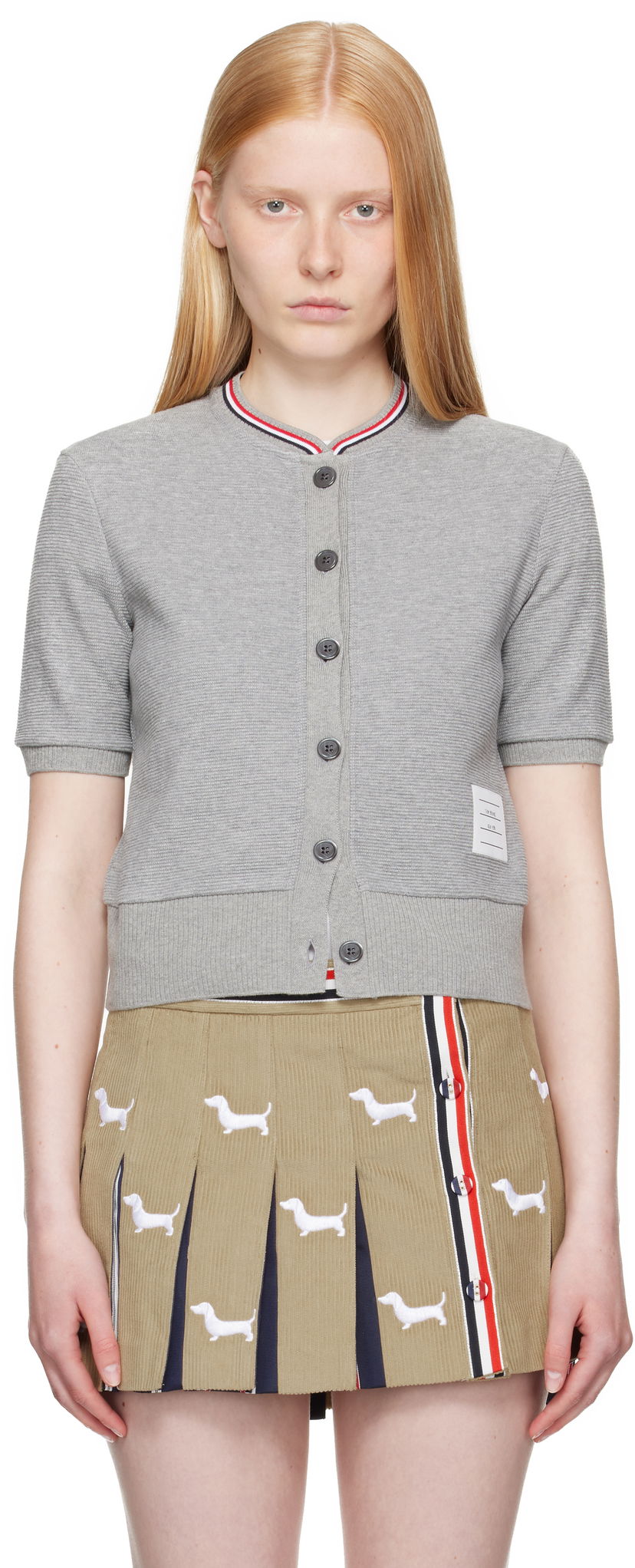 Sweater Thom Browne Thom Browne Cotton Waffle Short Sleeve Cardigan Grå | FJT390A-J0216