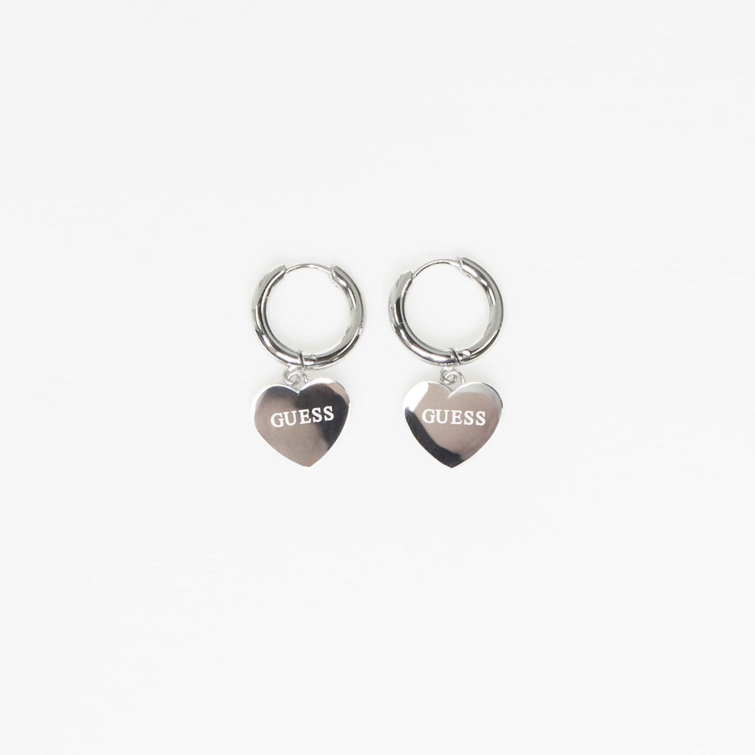 Øreringe GUESS Huggie Earrings with Heart Charm EST.1981 and Crystal Metalisk | JUBE03145JWRH-SILVER, 1