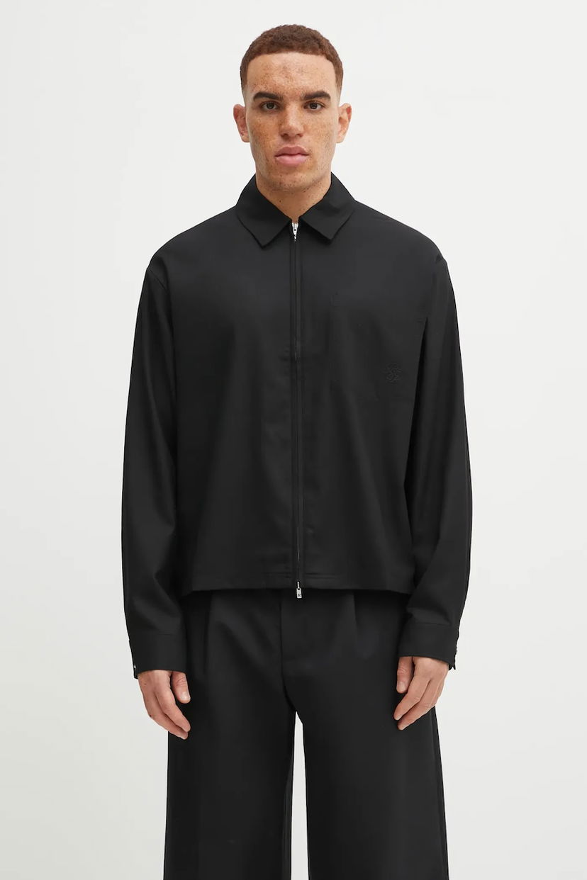 Skjorte Represent Clo Wool Blend Relaxed Fit Zip Up Shirt with Classic Collar Sort | MLM100423