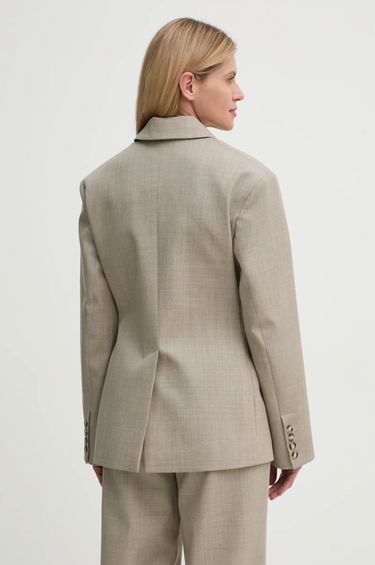 Jakke Nanushka Double Breasted Blazer with Faux Leather Trim Beige | NW24FWJK36770, 2