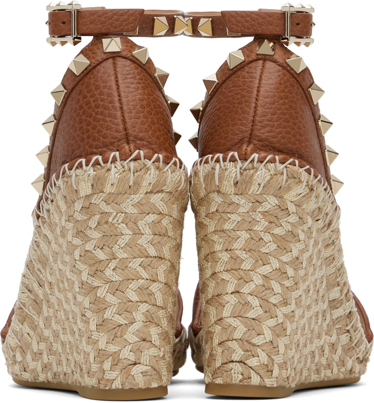 Skopleje Valentino Valentino Garavani Double Rockstud Grainy Calfskin Wedge Espadrilles Brun | 6W2S0090FEQ, 1