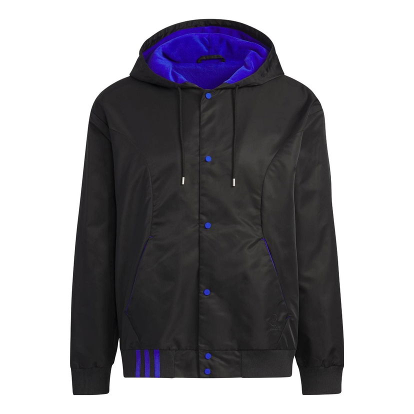 Bomberjakke adidas Originals Hooded Satin Button-Up Jacket Sort | IK3419