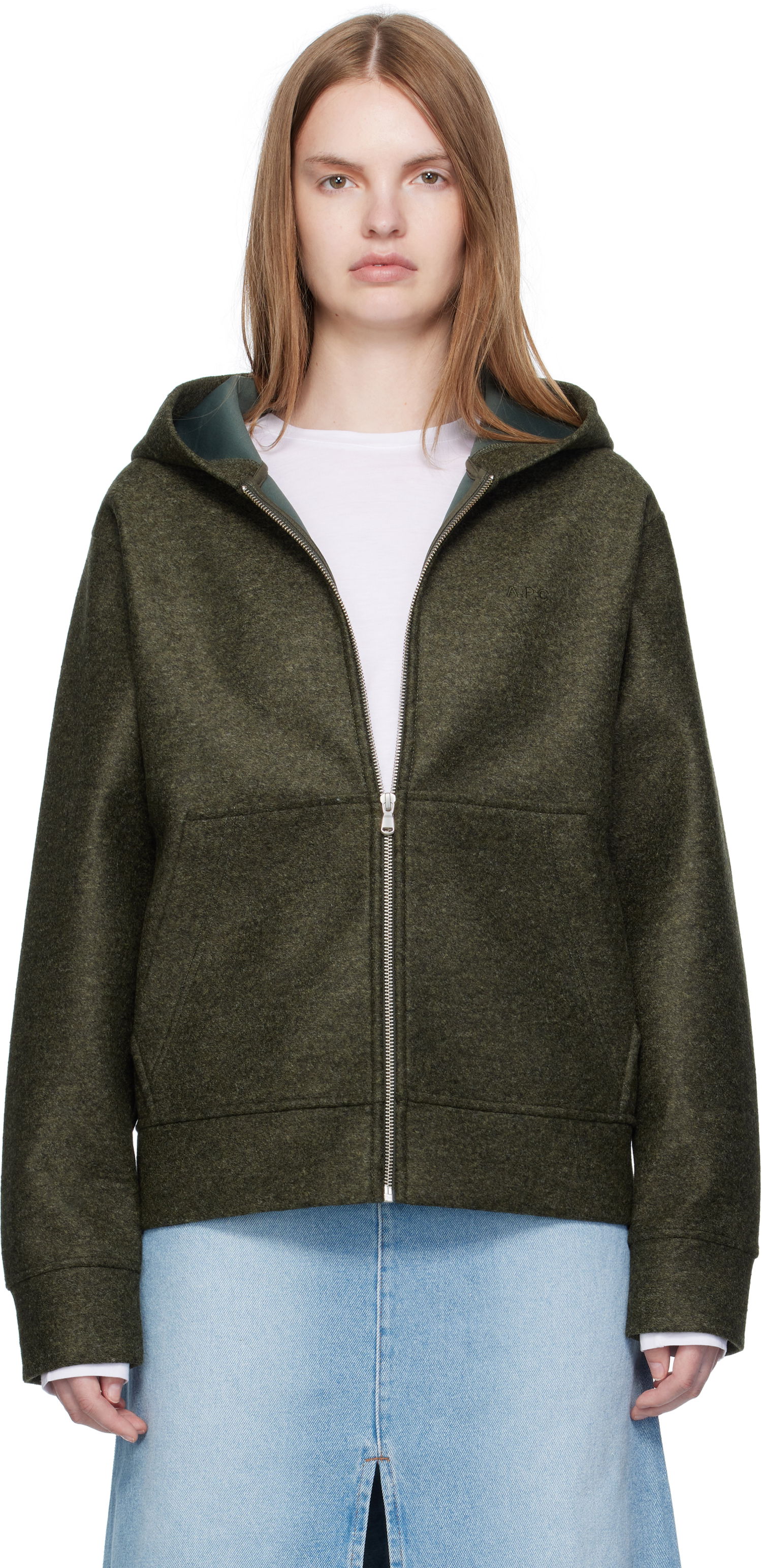 Sweatshirt A.P.C. A.P.C. Alvin Wool Zip-Up Hoodie Grøn | PSAFU-M27993, 0