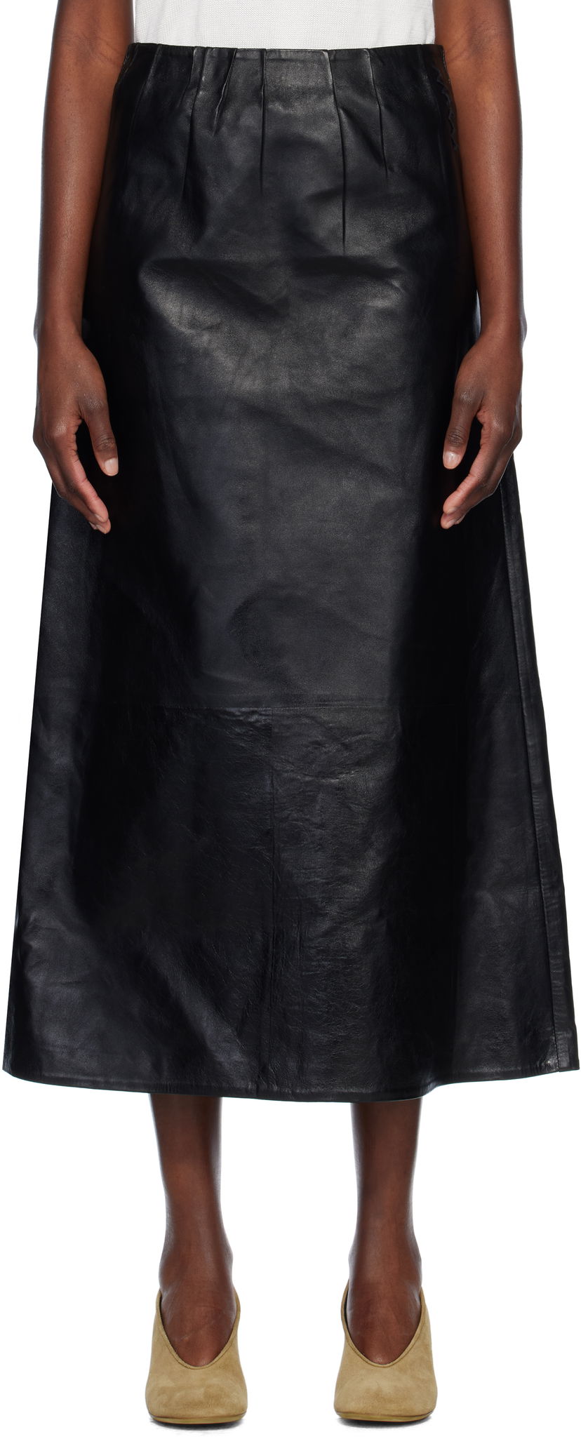 Nederdel Marni Marni A-Line Leather Maxi Skirt Sort | GOMX0729S0 ULA760