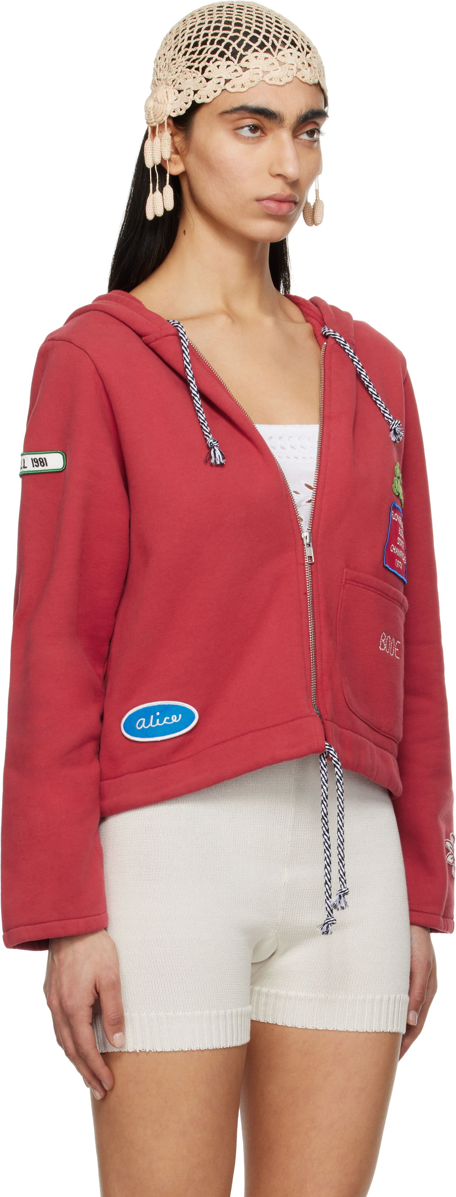 Sweatshirt Bode Bode Camper Cropped Zip Hoodie Rød | WRS25CS028, 1