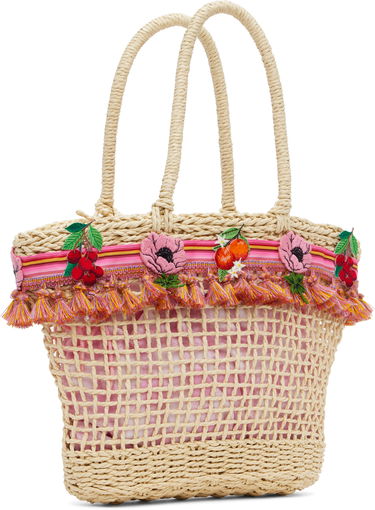 Mulepose Anna Sui Anna Sui Raffia Tassel Tote Bag with Fruit Embroidery Beige | 225A92, 1