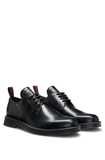 Skopleje BOSS Leather Derby Shoes with Stacked-Logo Tongue Sort | 50548550