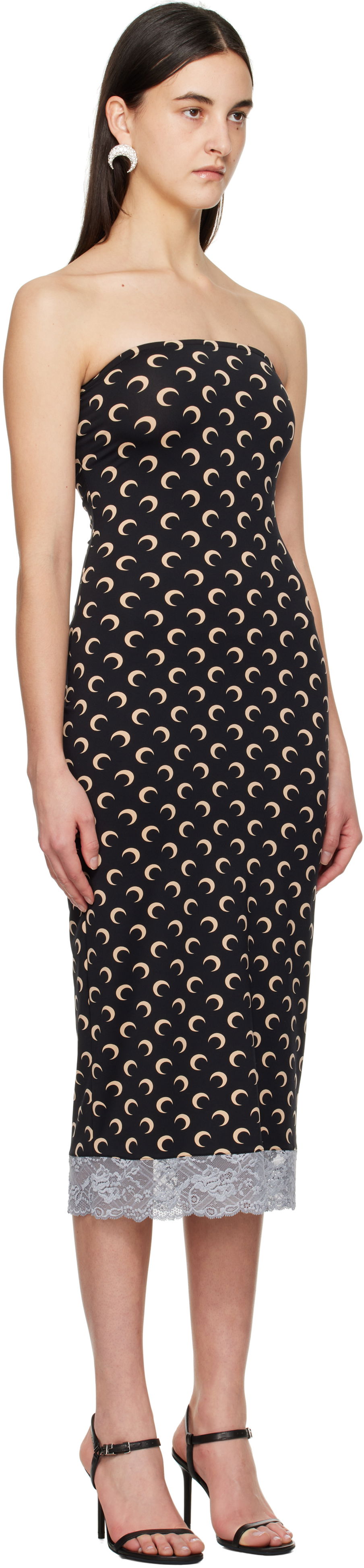Kjole Marine Serre Marine Serre Moon Print Bustier Midi Dress Sort | WDR333A CJER0001, 1