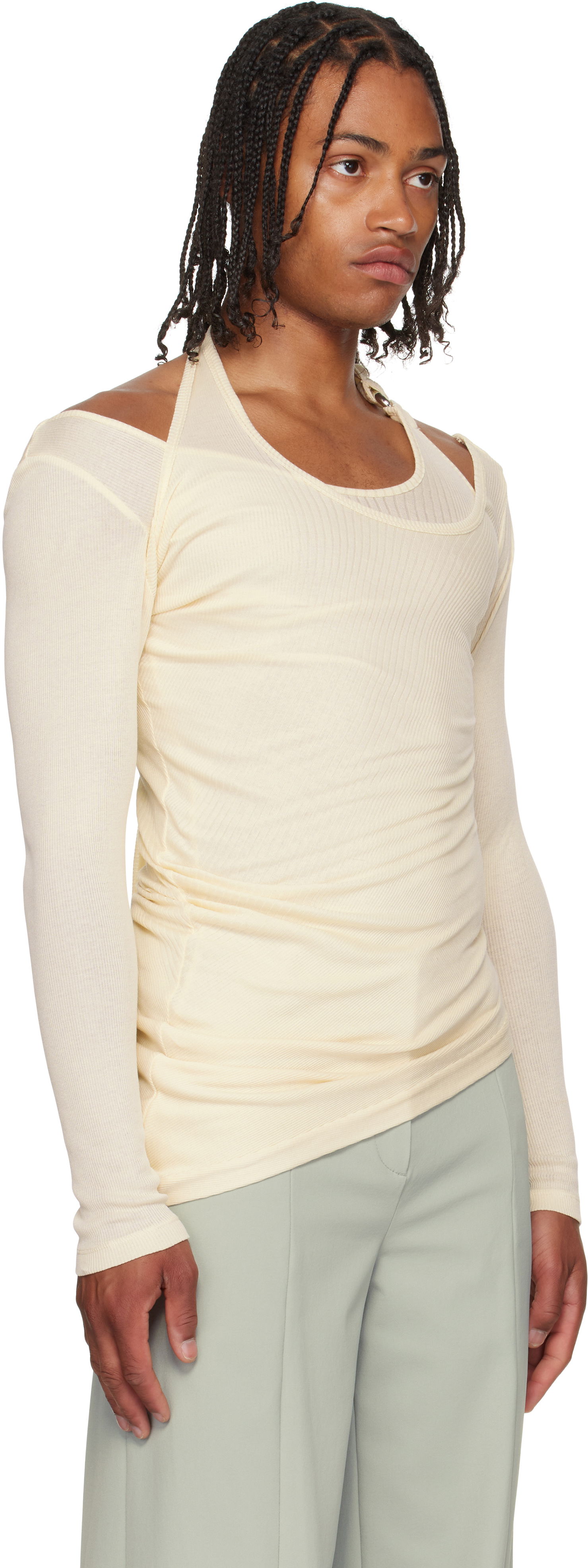 T-shirt Jean Paul Gaultier Jean Paul Gaultier 'Gaultier' Piercing Detail Long Sleeve Top Beige | 25/03-W-TO287-J000-03, 1