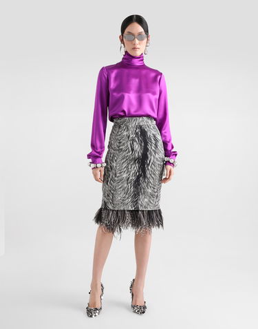 Nederdel Dolce & Gabbana Calf-length Pencil Skirt With Fur Print And Feathered Detailing Grey Grå | F4C1ITFSA71HI3VQ, 1