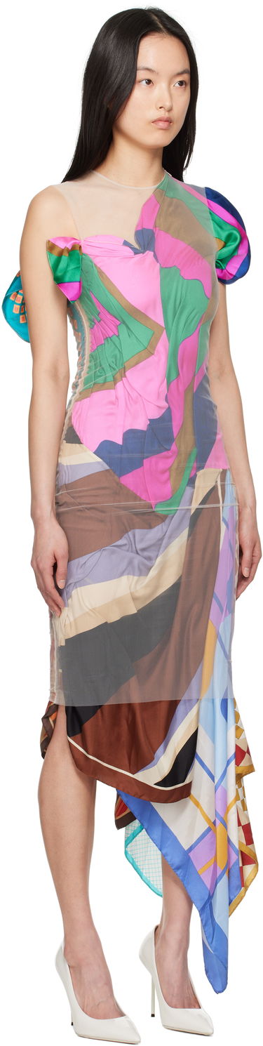 Kjole Marine Serre Marine Serre Regenerated Silk Scarves Fitted Maxi Dress Flerfarvet | WDR330A UWOV0028, 1
