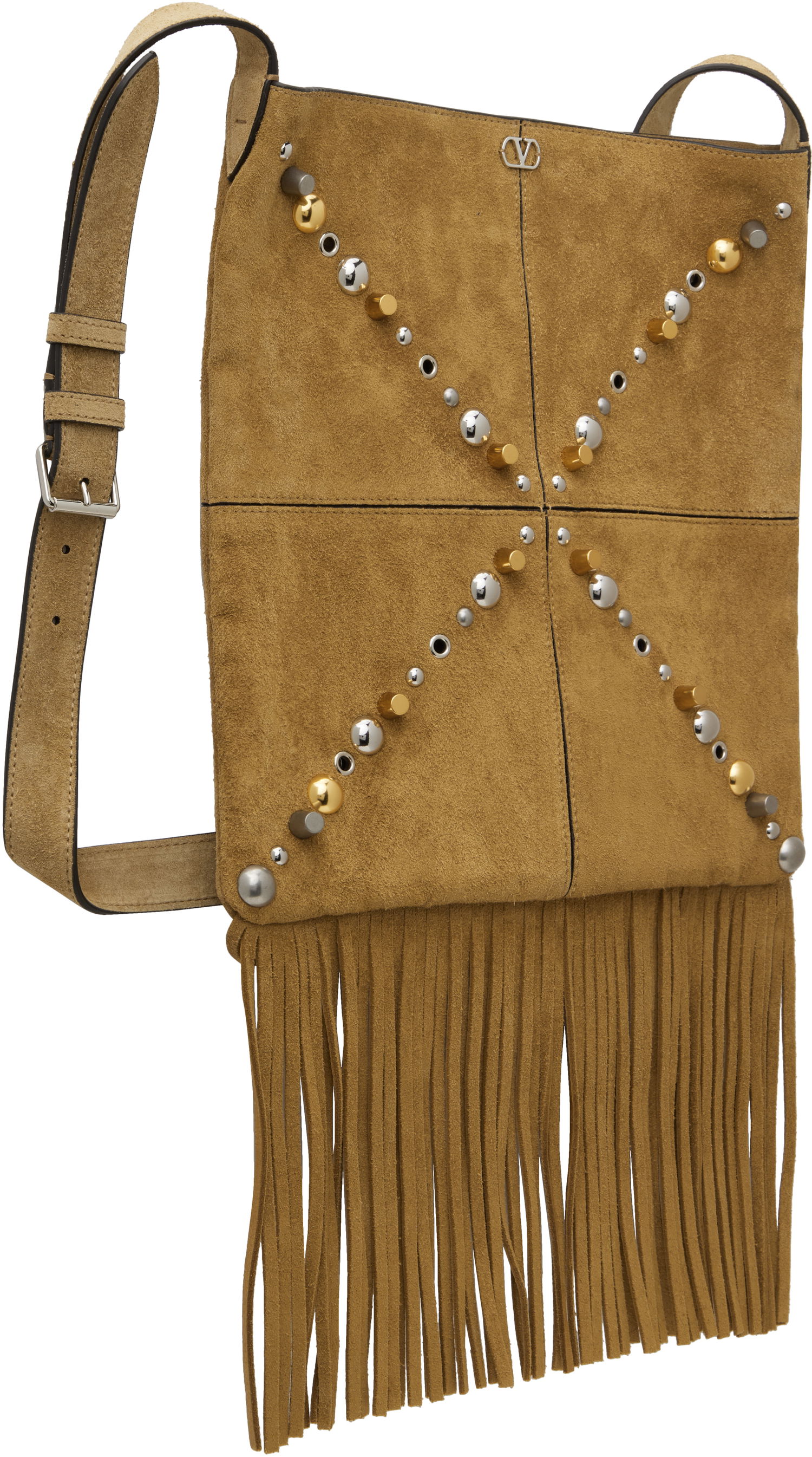 Skuldertaske Valentino Valentino Garavani Nellcote Suede Fringe Shoulder Bag Brun | 6Y2B0D27CMC, 1