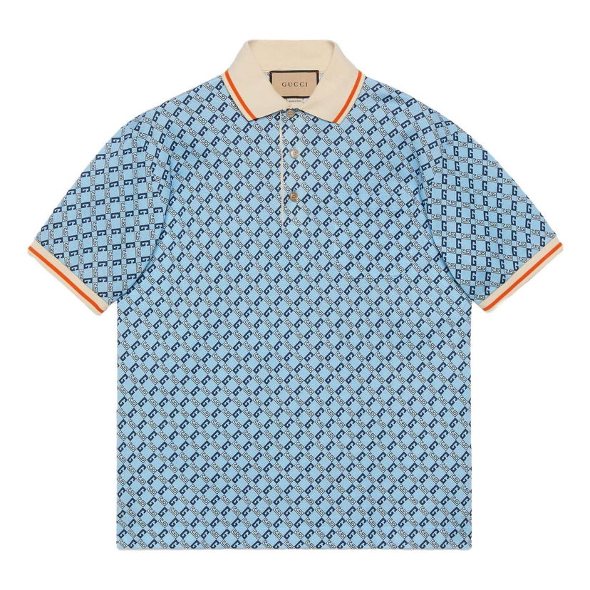 Polo skjorte Gucci Geometric Pattern Cotton Polo Shirt Blå | 742385-XJFGF-4311